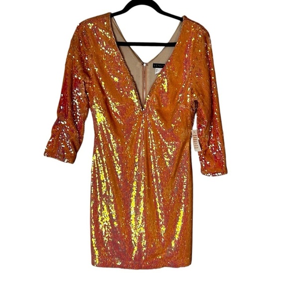 VENUS Iridescent Sequin Peach/Pink Cocktail Dress- Size Medium - Picture 3 of 12